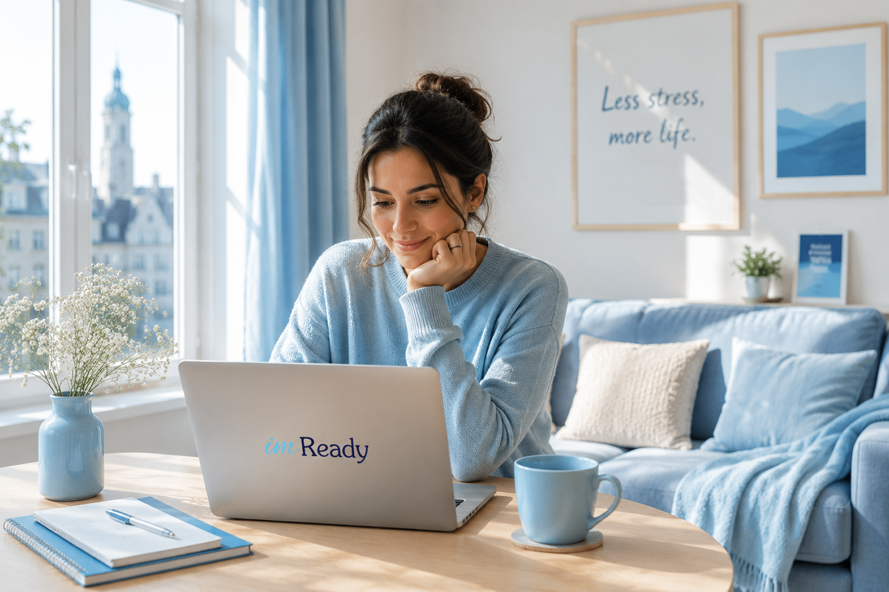 Woman working from home on relocation paperwork